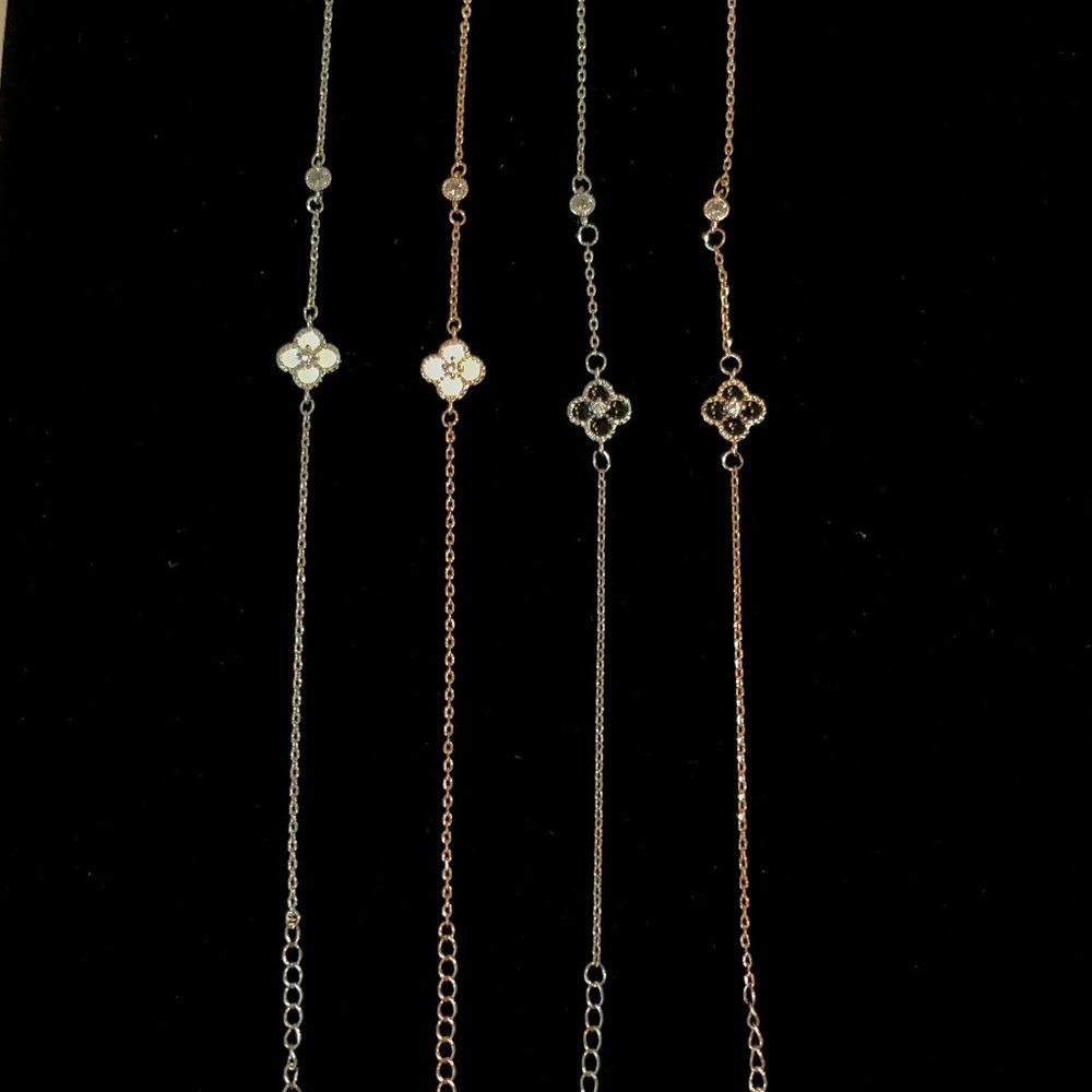 Rose Gold & Silver Four Leaf Clover CZ Bracelet - Picture 4 of 5